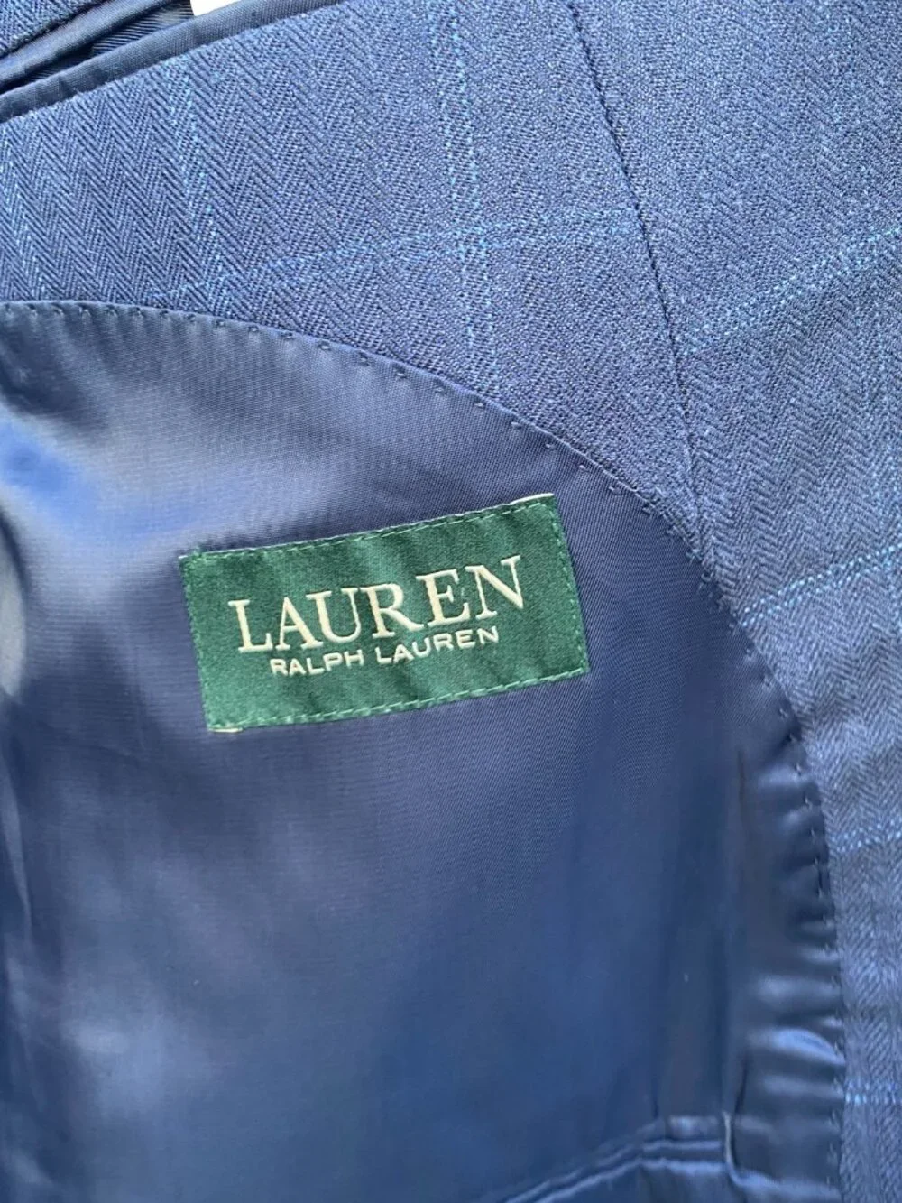 Lauren Ralph Lauren Blue Blazer Sport Coat Windowpane Plaid Silk Wool 48R